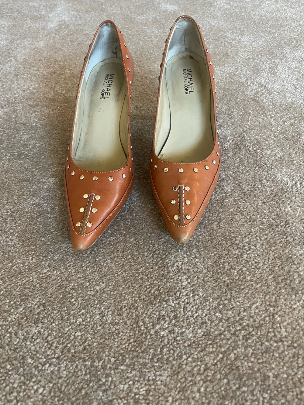 Michael Kors Cognac Studded Pointed-Toe Pumps